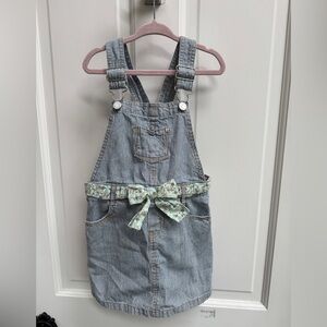 OshKosh B'gosh 4T Girls Blue Striped Overalls Dress with Skirt Floral Belt